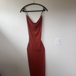 Women's Cowl Neck Midi Slip Dress in Rust